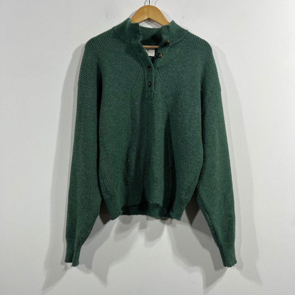 American Tall Womens Ribbed Henley Sweater Green Mock Neck Extra Tall Medium